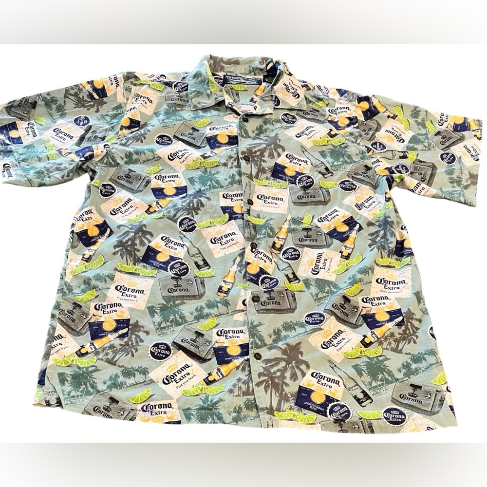 Newport Blue Mens Corona Extra Button Up Hawaiian Shirt Size XL EUC